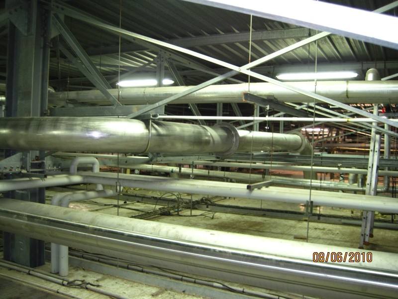 Réseau de tuyauteries dans abattoir